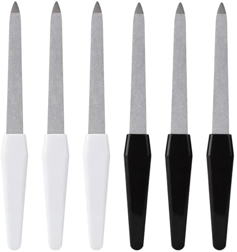 Ebksqs 6 Piezas Limas de Uñas Profesionales, Lima Uñas Metal Acero Inoxidable con Mango Antideslizante, Doble Cara Limas para Uñas Naturales para Salón y Hogar (Negro*3 + Blanco*3)