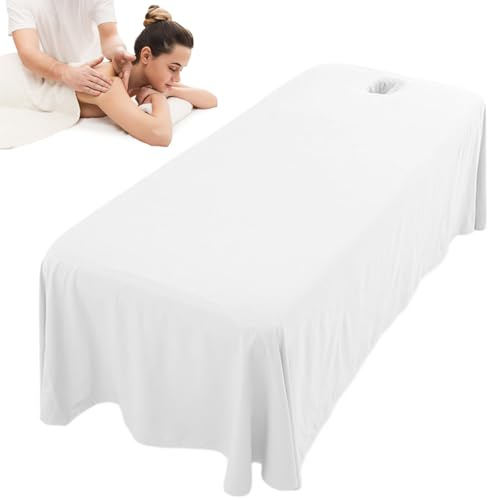 Comebachome Massagebordsöverdrag, 290 x 180 cm återanvändbar, tvättbar massagebordskjol med ansiktshål, andningsbart skönhetssängöverdrag, dra-på-lakan för 190 x 80 cm sängar (vit)