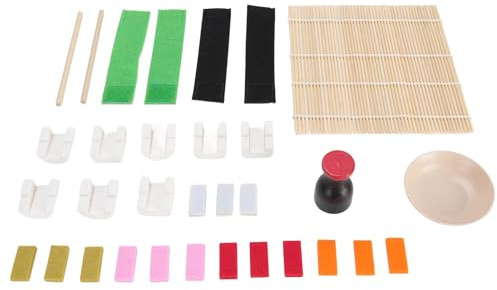 Rcniso Set da Gioco per Sushi in Legno, Set di Pentole per Bambini, da Gioco per Simulazione di Cibo per Sushi, per Migliorare la Destrezza e la Coordinazione, Regalo di Compleanno Ideale, 32 Pezzi