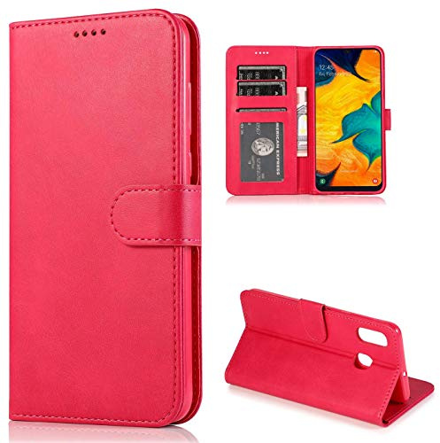 CTIUYA Schutzhülle für Samsung Galaxy A20E, Hülle Handyhülle Leder Klapphülle Handytasche Flip Brieftasche Schutzhülle Magnet Wallet Case Tasche Lederhülle für Samsung Galaxy A20E,Rose Rot