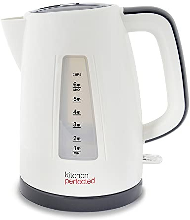 KitchenPerfected Quiet Rapid Boil Eco-Friendly Cordless Kettle - 3000w, 1 cup boil, 1.5 Litre (6 cups), Removable Filter - Cream - E1526WI