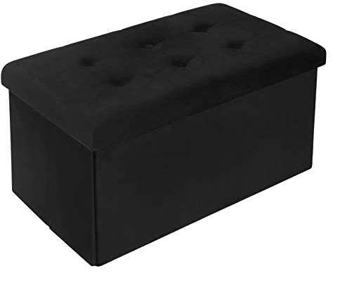 WOLTU Banc de Rangement en Velours, Tabouret Pouf Pliable, Capacité de Charge 300 kg, 80 L 76x37,5x38 cm Noir