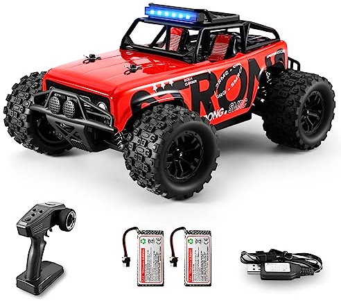 dexinco Coche teledirigido RC Auto 4WD, Escala 1/18, 2,4 GHz, 40 km/h, Resistente al Agua, camión teledirigido, con 2 baterías, 60 Minutos, Tiempo de Funcionamiento, Juguete para Coche, Rojo