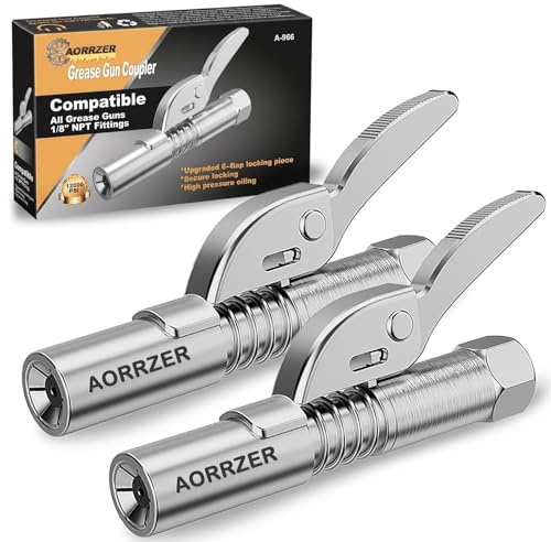 AORRZER Grease Gun Coupler 2 PCS, Strong Lock-on Greases Gun Couplers, 12000 PSI High Pressure Coupler Quick Release Grease, Durable and Compatible with All Grease Guns 1/8 NPT Grease Gun Fittings