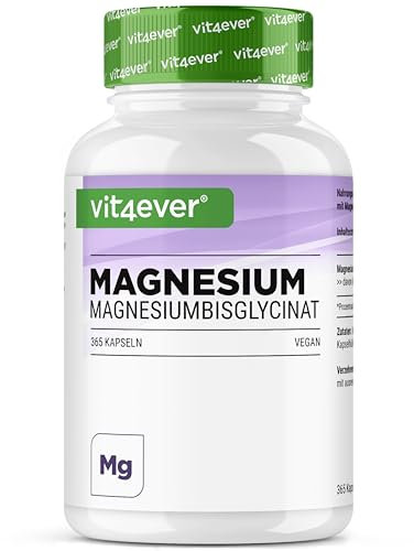 Bisglicinato di magnesio chelato - 365 capsule - Premium - 155 mg di magnesio elementare per capsula - Vegan - Formula ad alto dosaggio