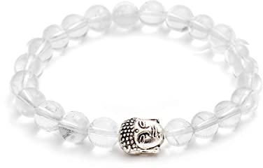 BERGERLIN Bracciale in quarzo ialino vero con perle in pietra naturale - Bracciale Buddha