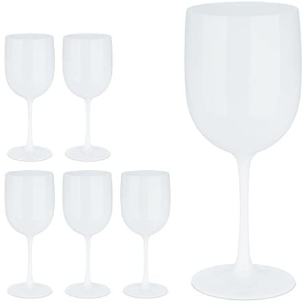 Relaxdays Weingläser Kunststoff, 6er Set, bruchsicher, BPA-frei, 400 ml, Mehrweg Rotweingläser, Camping Weinkelche, weiß