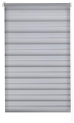 Estoralis | VERAL | Modernes Design-Doppelrollo ohne Werkzeug | Doppelter Stoff, Tag und Nacht | Grau | 80 x 150 cm. (Breite/Höhe) Stoffgröße 77 x 150 cm. | Rollos für Fenster und Türen