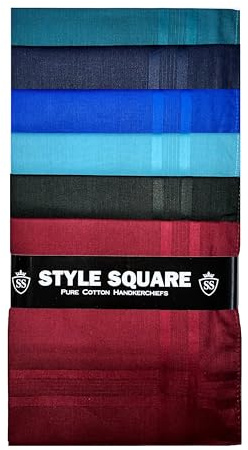 Style Square Men's Handkerchiefs, 100% Pure Soft Cotton Handkerchief, Pattern Coloured Pocket Square Hankies, Great Gift, 43 x 43 cm (Assorted Set of 6 - AS-80297)