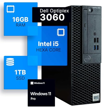 Dell Optiplex 3060 Desktop Computer | Intel i5-8500 (3.2) | 16GB DDR4 RAM | 1TB SSD Solid State | Windows 11 Professional | Home or Office PC (Renewed)