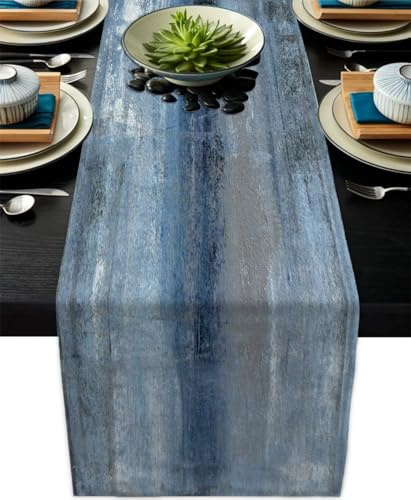 Blue Grey Table Runners Modern Art Farmhouse Linen Table Runners Dresser Scarves Retro Rustic Style for Party Kitchen Dining Table Coffee Holiday Party Decor (13x 36, Blue Grey)