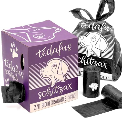 TEDAFUS Bolsas para excrementos de perro, ecológicas, biodegradables, rollos de recambio gruesos con asas de amarre, bolsas fuertes, bolsas 100% a prueba de fugas sin perfume (negro, 1 caja, 270)