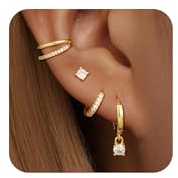 NECOCY Hoop Earrings Set for Women Stack Dangle Small 14k Gold Plated Huggie Ear Rings Trendy Multiple Piercing Stud Earrings CZ Ear Cuff Earings Non Tarnish Gifts Jewelry