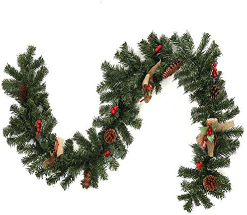 6FT Julgirland med Ljus Konstgjord Julgransgirland med Bär och Tallkottar Prelit Julgirland för Manteltrappor Räcke Heminredning (Blandad färg #86)