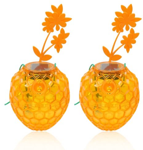 Longzhuo Lot de 2 pièges pour guêpes, avec lumière LED solaire, piège à guêpes, piège pour guêpes et frelons pour extérieur et intérieur, adapté pour jardins, cours
