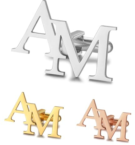 Albertband Boutons de Manchette Personnalisés avec Lettre de l'Alphabet A-Z Gravée 2 Pcs Nom Boutons de Manchette pour Hommes Business Party Noël Marié Meilleur Homme Anniversaire (#8)