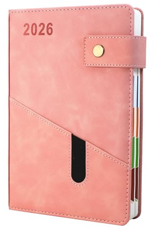 2026 Diary, Diary 2026 A5 Page A Day,Productivity Daily Planner from Jan 2026 to Dec 2026 With Monthly Tabs, 3 Bookmark and Colorful Side Panels (8.5x5.9 inch)-Pink