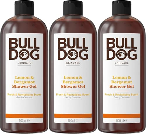 Bulldog Skincare Lemon & Bergamot Shower Gel for Men, Natural, Refreshing Men's Shower Gel, 500ml x 3 Pack
