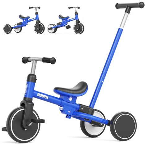 KORIMEFA 5-in-1 Tricycle for Toddlers 1-3, Toddler Bike with Push Handle & Removable Pedals, Adjustable Seat Toddler Tricycle, Easy Assembly, Blue