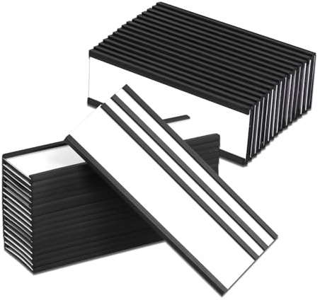 Magnetiska etiketthållare, 40 stycken 30 x 100 mm C kanalmagnetetiketter, magnetiska skyltar namnskyltar med transparent folie och underlagspapper, för metallhylla, skåp, whiteboard