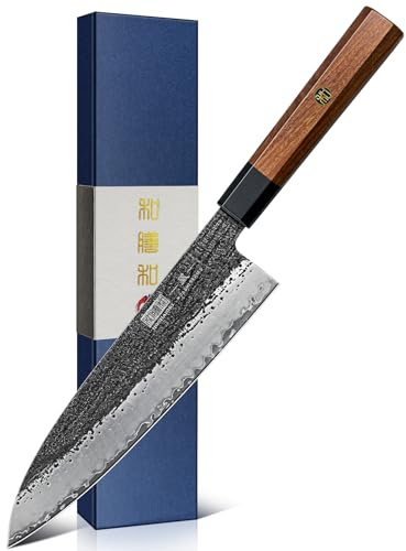 HOSHANHO Coltello da Chef da 20 cm, Coltello da Cucina in Acciaio ad Alto Tenore di Carbonio 10CR15MOV a 9 Strati, Coltello Chef Gyuto Professionale Giapponese con Manico Ottagonale in Palissandro