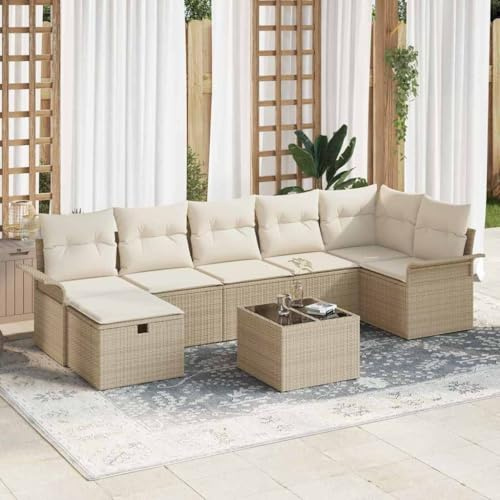 Frdhee Lounge mobili da giardino per esterni, set di 8 divani da giardino, beige e crema, 297,5 x 132,5 x 85 cm, gruppo panca angolare per interni ed esterni