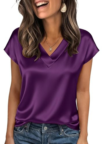 Zeagoo satinblus, damer, v-ringning, ärmar, silkestoppar, eleganta kortärmade affärsskjortor, sommar, siden, t-shirt, blus, S–XXL