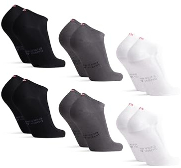 DANISH ENDURANCE Calcetines Tobilleros en Bambú, 6 Pack MC (2xNegro, 2xGris, 2xBlanco) 43-47