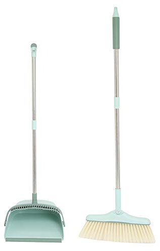 Juego de escoba para recogedor, escoba de mango largo de primera calidad, combo de escoba vertical y cepillo para polvo con asa para interior y exterior, garaje, cocina, habitación, oficina, vestíbulo