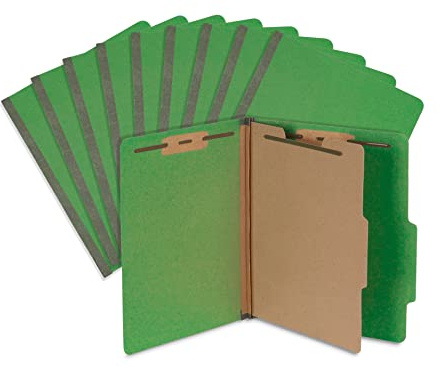 Blue Summit Supplies Classification Folders, 1-Divider, Letter Size, Green, with 2 Inch Tyvek Expansions, Durable 2 Prong Design for Organizing Standard Medical Files & Office Reports, 10 Pack