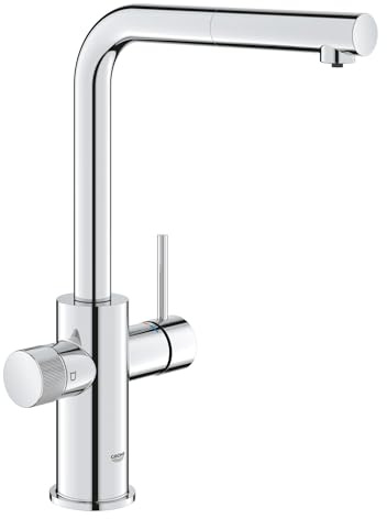 GroheBlue Pure Minta - Einhand-Spültischbatterie mit Filterfunktion (L-Auslauf, Einlochmontage, herausziehbarer Mousseur, schwenkbarer Rohrauslauf), chrom, 30601000