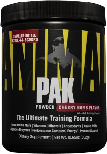 ANIMAL Pak Powder Cherry Bomb – multivitamínico en polvo para deporte y fitness con complejo B, zinc, minerales y aminoácidos – energía, inmunidad y desarrollo muscular, 429 g