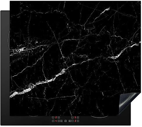 KitchenYeah© Cubre Vitrocerámica - Protector Vitroceramica Induccion 60x52 cm - Tapa Vitroceramica - Protector de Vitroceramica Mármol - Negro - Aspecto mármol - Blanco - Lujo - Piedra