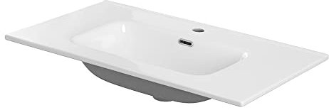 Lavabo consolle da Incasso per Mobile, 90x46 cm Rettangolare in Ceramica Bianco Lucido, con Foro Troppo Pieno, Disponibili Diverse Misure