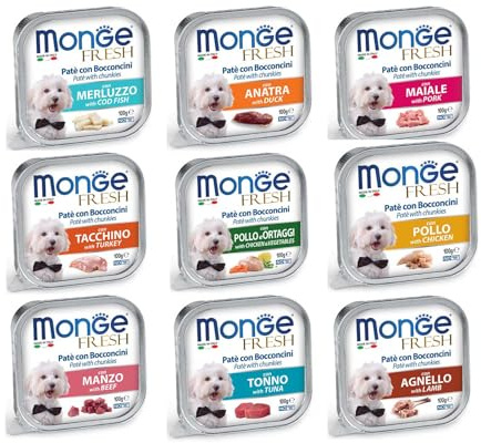 Monge fresh Patè cibo umido in scatola per cani 100 grammi confezione da 32 (Tonno)