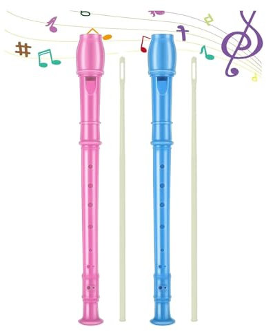 MaNeaz 2 Stücks Blau + Rosa Blockflöte Kinder Flöte Kinder Blockflöte Holz Kinderflöte Flötenputzer Blockflöte Sopran-Blockflöte Für Anfänger Kinder Mit Reinigungsstab