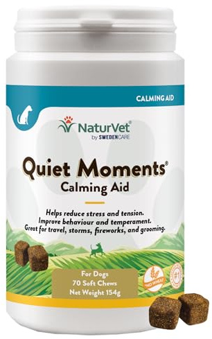NaturVet Calming Chews for Dogs - Bacon Flavour 70 Chews Reduce Stress, Anxiety, Fear, Separation, Hyperactivity, Reactivity, Aggression, Travel - Vet Approved Natural Ingredients - 70 Chews