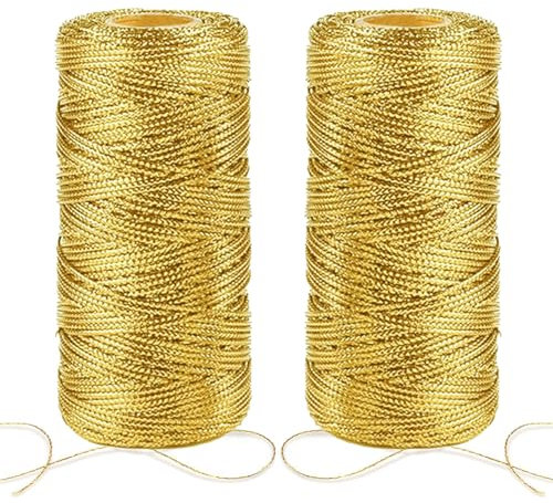 2 Rolle Gold Metallic Kordel, 100 Meter Gold Kordel Craft Cord für Geschenkpapier Dekoration Kunsthandwerk