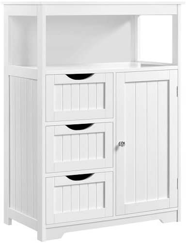 Yaheetech Armario Baño con Cajón y Estante Ajustable 66x35x90 cm Mueble Baño de Madera Suelo Mueble Auxiliar de Cocina Armario Multiusos con Puertas Dobles para Salón Entrada Blanco