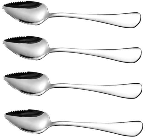 BEAHING 4 st Grapefruktskedar, Rostfritt Stål Fruktsked Silver Halv Tandad for Kiwi, Efterrätt, Äpple