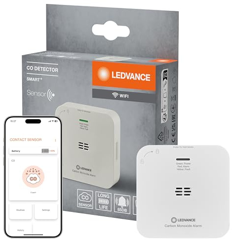 LEDVANCE SMART+ Kohlenmonoxidmelder mit WiFi-Technologie, zertifiziert nach EN 50291, weiß, Kunststoff