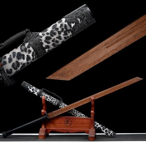 HJHUUA Bokken Hecho a Mano de 112 cm,Katana de Palisandro Natural,Vaina de Madera Envuelta en Cuero PU,Espada Recta samurái de Madera para Regalos,Artes Marciales,Cosplay,Accesorios,decoración