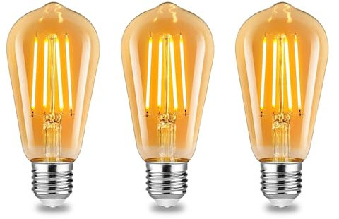 Wenscha E27 LED Filament Glühbirne Vintage - 6W (60W Äquivalent) 2700K Warmweiß, Retro Edison Design im Bernstein Glas, Nicht Dimmbar, 3er Pack