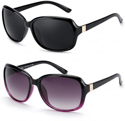 Myiaur Lot de 2 paires de lunettes de soleil polarisées pour femme - Légères - Protection UV400, A05 (lot de 2) noir + violet dégradé