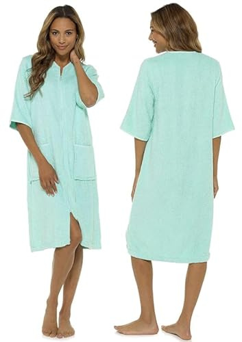 Ladies 100% Cotton Terry Towelling Zip-Through Robe – Lightweight Bathrobe/Dressing Gown – Spa Quality, Soft & Absorbent – Pink, Lilac, Mint – Sizes 8/10 to 20/22