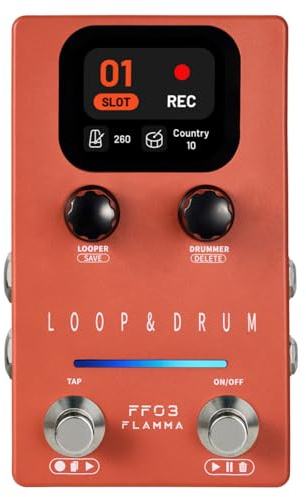 FLAMMA FF03 Looper Pedal Drum Machine, Drum Looper Guitar Pedal with LED Indicators, 160 Min Recording, 121 Drum Grooves, 40 Loop Slots, Undo/Redo, Fade Out, Sync Mode, USB & Headphone Out