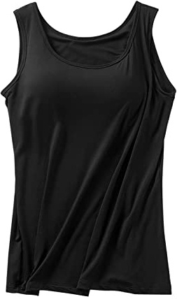 Camiseta de Tirantes Finos con Sujetador Incorporado para Mujer, Camiseta sin Mangas para Yoga, Entrenamiento, Suave, elástica, Informal, básica, para Dormir (Negro, Talla 2XL)