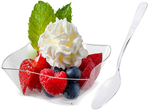 Lawei 100 pack 5 oz Mini Dessert Cups with Spoons - Mini Dessert Plates Disposable Bowls for Chocolate Desserts, Appetizers, Dessert Samplers, Dessert Shot Glasses & More