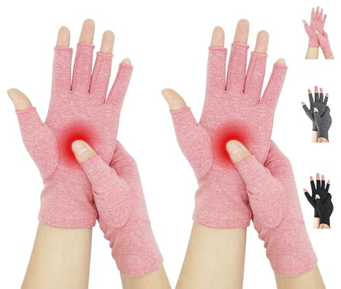 Novetec Guantes Artritis Sin Dedos Compresión Hombre Mujer Soporte Manos Alivio Artritis Reumatoide Osteoartritis Síndrome Raynaud Transpirables Lavables Máquina Escribir Conducir Trabajo 2 Par