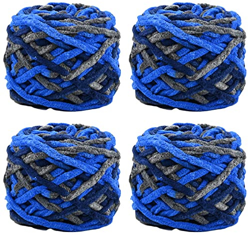 Strickwolle, 4 x 100 g, mehrfarbiges Strickgarn zum Häkeln, weiches, klobiges Garn für Garnprojekte, Plüschbälle, handgefertigte Taschen, Pullover, Schuhe, Mützen, Pullover, Decken, Schals